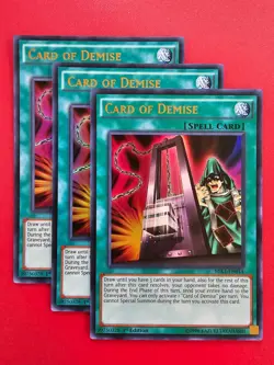 3x Yugioh MIL1-EN014 Card of Demise Ultra Rare 1st Edition NM Near Mint x3 - Image 1