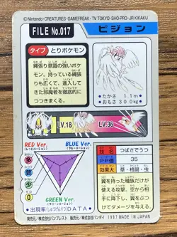 Pokemon Carddass Card Pidgeotto File No.17 Bandai Pocket Monsters 1997 Japan - Image 2