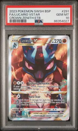 PSA 10 GEM MINT Lucario VSTAR Promo SWSH291 Crown Zenith ETB Pokemon Card - Image 1