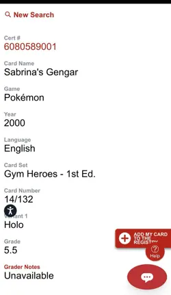 Sabrina’s Gengar Holo Pokemon Gym Heroes 1st Edition (14/132) CGC EXCELLENT+ 5.5 - Image 3