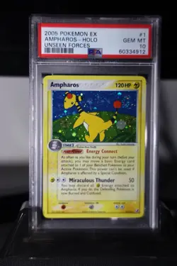 2005 Pokemon EX Ampharos 1/115 Unseen Forces Holo PSA 10 *TAIL SWIRL* - Image 2