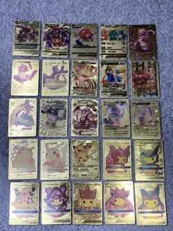 Set of 25 Pokemon Blastoise,Pikachu&Cosplay,Mew&More Gold Foil Fan Art Cards - Image 1