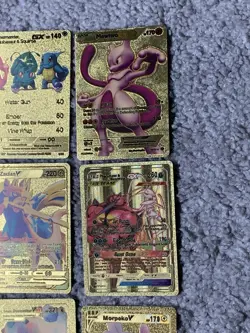 Set of 25 Pokemon Blastoise,Pikachu&Cosplay,Mew&More Gold Foil Fan Art Cards - Image 4
