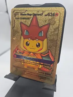 Gold- Pikachu Mega Charizard - Pokemon - Fan Art Card Cosplay FREE SHIPPING - Image 2