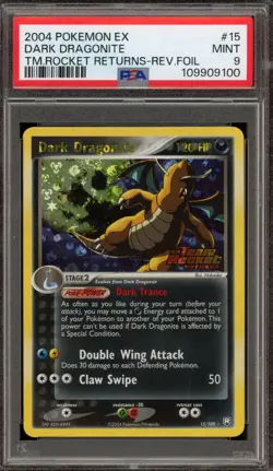 Pokemon Dark Dragonite EX Team Rocket Returns Reverse Holo Rare #15 PSA 9 Mint - Image 1