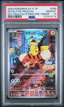2023 POKEMON JPN SV-P PROMO #098 DETECTIVE PIKACHU PSA 10 - Image 1