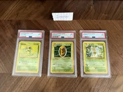 1999 Pokemon Base Set Caterpie 45/102, Kakuna 33/102, Beedrill17/102 PSA 9 - Image 1