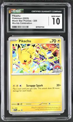 CGC 10 Pikachu SVP 225 Worlds Celebration Promo Pokemon Card - Image 1