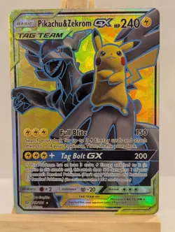 Custom Fan Art Pikachu & Zekrom GX High Quality Custom Card Tag Team Colour - Image 1