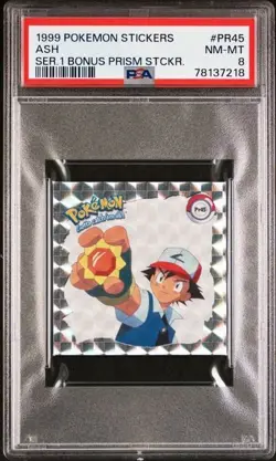 1999 Pokemon Stickers Ash Series 1 Bonus Prism Sticker #PR45 PSA NM 8 - Image 1