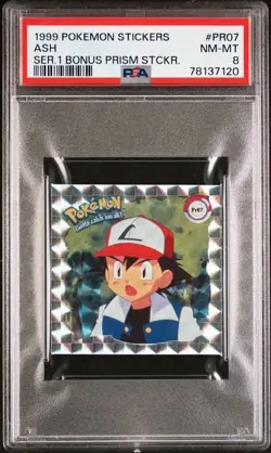 1999 Pokemon Stickers Ash Series 1 Bonus Prism Sticker #PR07 PSA NM 8 - Image 1