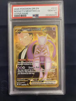 2025 POKEMON DESTINED RIVALS HYPER RARE TEAM ROCKET'S MEWTWO EX #240 PSA 10 GEM - Image 1