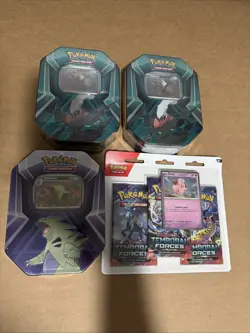Pokemon TCG Tyranitar & Darkrai - Lot Of 3 New Sealed Tin & Temporal Blister - Image 1