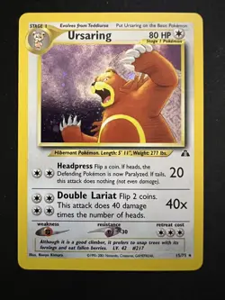 Pokemon TCG Ursaring 15/75 Neo Discovery Holo NEAR MINT - Image 1