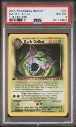 2000 POKEMON ROCKET 1ST EDITION #24 DARK GOLBAT PSA 8 - Image 1