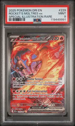 2025 POKEMON DRI EN-DESTINED RIVALS #229 TEAM ROCKET'S MOLTRES EX PSA 9 - Image 1