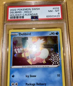 Delibird Snowflake Stamped 2022 Pokemon HOLO (Holiday Calendar) 032/198 PSA 8 MT - Image 4