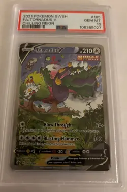 2021 POKEMON SWORD & SHIELD CHILLING REIGN #185 FULL ART/TORNADUS V PSA 10 - Image 1