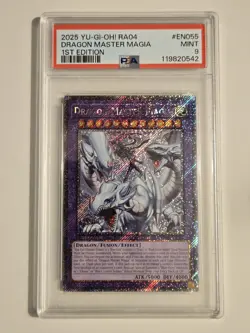 YU-GI-OH! QUARTER CENTURY STAMPEDE Dragon Master Magia RA04-EN055 Platinum PSA 9 - Image 1