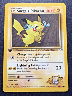 1st Edition Lt. Surge's Pikachu 81/132 Gym Heroes Pokemon Card Rare Near Mint - Image 1