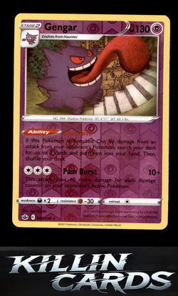 Reverse Holofoil Gengar 057/198 Pokemon Holo Rare SWSH06: Chilling Reign Card NM - Image 1