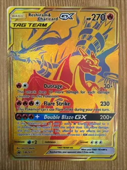 Reshiram & Charizard GX - SM247 - Full Art Gold Promo Ultra Rare Pokemon Card NM - Image 1