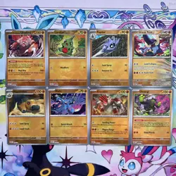 Pokemon TCG Prismatic Evolutions Pokeball Reverse Holo Bundle 8 Unique Cards - Image 1
