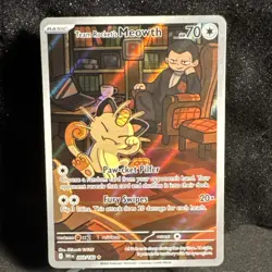 Team Rocket’s Meowth 203/182 Full Art Secret Rare Pokemon Card NM - Image 1