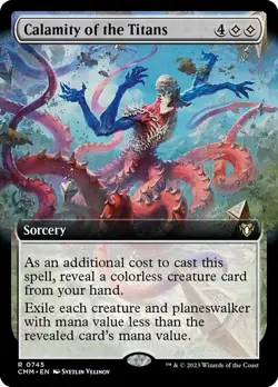 Calamity of the Titans - Foil Extended Art Magic mtg Moderate Play Com Mast CMM - Image 1