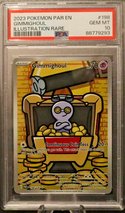 2023 Pokemon TCg Paradox Rift #198 Gimmighoul Illustration Rare PSA 10 - Image 1