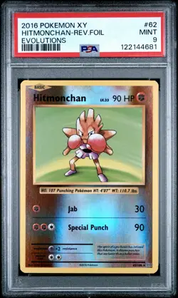2016 POKEMON XY EVOLUTIONS #62 HITMONCHAN-REVERSE FOIL PSA 9 - Image 1