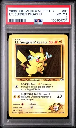 2000 POKEMON GYM HEROES #81 LT. SURGE'S PIKACHU PSA 8 - Image 1