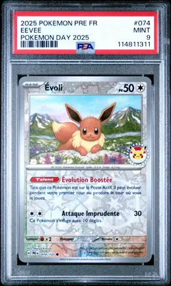 2025 POKEMON FRENCH PRE FR-PRISMATIC EVOLUTIONS POKEMON DAY 2025 EEVEE PSA 9 - Image 1