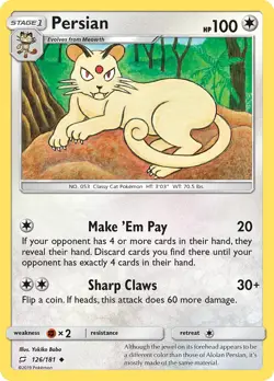 Persian 126/181 Team Up Pokemon Card - NM - Image 1