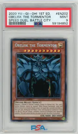 Yugioh SBCB-EN202 Obelisk the Tormentor - 1st Edition Secret Rare - PSA 9 MINT - Image 1