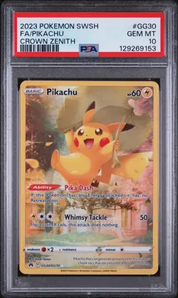 PSA 10 2023 POKEMON SWORD & SHIELD CROWN ZENITH #GG30 FULL ART/PIKACHU PSA 10 - Image 1