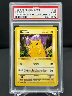 Pokemon PSA 9 1st Ed. Base Set YELLOW CHEEKS Pikachu 58/102 - PSA Graded MINT 9 - Image 1