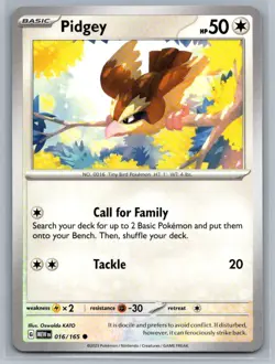 Pidgey 16/165 Scarlet & Violet 151 Common Pokemon TCG 2023 - Image 1