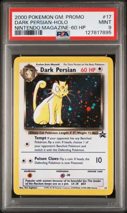 2000 POKEMON GAME PROMO NINTENDO MAGAZINE-60 HP #17 DARK PERSIAN-HOLO PSA 9 - Image 1