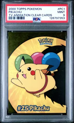 2000 TOPPS POKEMON TV ANIMATION CLEAR CARDS #PC1 PIKACHU PSA 9 - Image 1