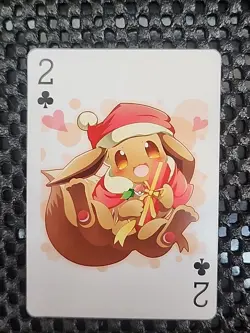 Santa Eevee Pokemon Playing Card Poker Card TCG Two Of Clubs Mint Christmas - Image 1