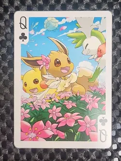 Ash Pikachu Eevee Pokemon Playing Card Poker Card TCG Queen Of Clubs Mint Shaymi - Image 1
