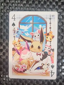 Cute Eevee And Meowth Pokemon Playing Card Poker Card TCG Ten Of Spades Mint - Image 1