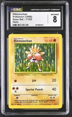CGC 8 Hitmonchan 1999 Base Set 7/102 Holo Pokemon Card - Image 1