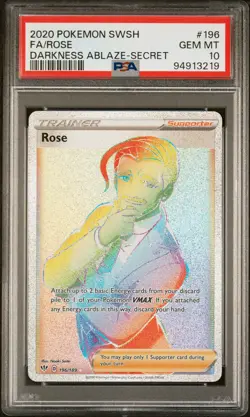 Pokemon SWSH Darkness Ablaze #196 Full Art Rose Secret Rare PSA 10 Card GEM MINT - Image 1