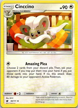 Cinccino 86/111 Uncommon Pokemon Sun & Moon Crimson Invasion - Image 1