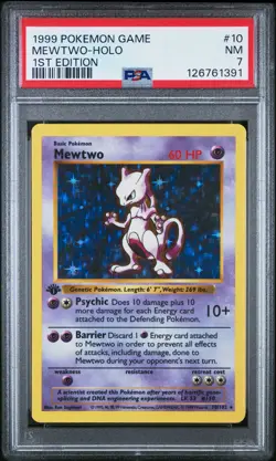 1999 POKEMON BASE SET 1ST EDITION #10 MEWTWO-HOLO PSA 7 - Image 1
