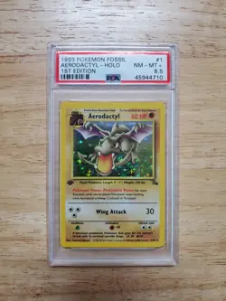 Pokemon PSA 8.5 NM-MINT+ 1999 Aerodactyl 1st Edition Fossil Holo Card - Image 1