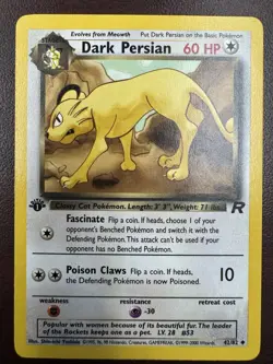 Dark Persian 42/82 Uncommon Team Rocket 1st Edition Non Holo Pokemon Card LP - Image 1