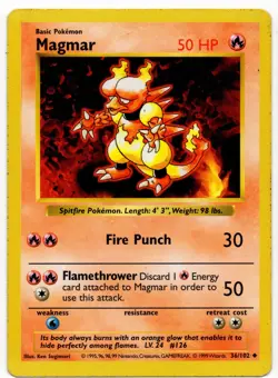 Pokemon - Shadowless Base Set Magmar 36/102 HP - Image 1